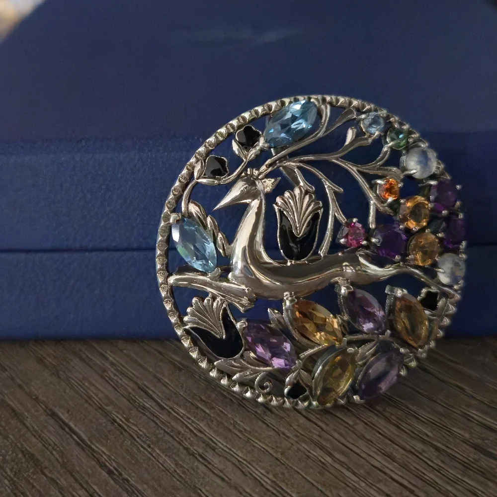 Nicky Butler 925 Sterling Silver Stag Pendant Brooch Designer Amethyst Citrine - Picture 13 of 16